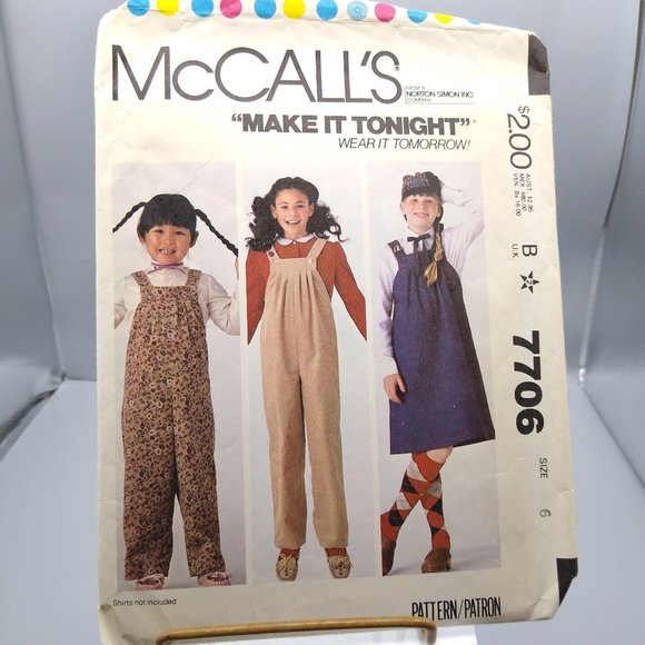 Vintage Sewing PATTERN McCalls 7706, Girls 1981 Jumper and Jumpsuit, Child Size - Picture 1 of 2